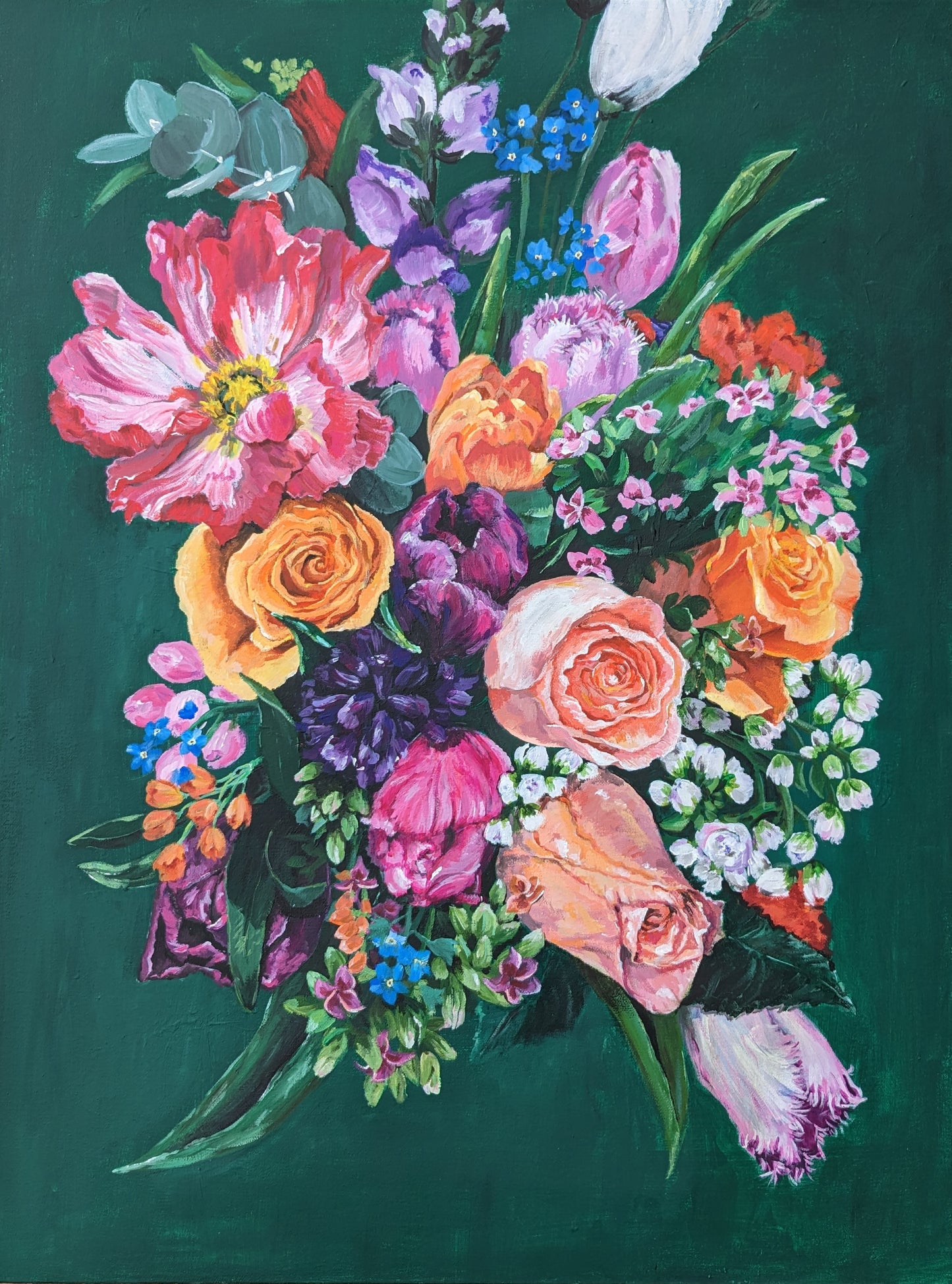 Colourful flower bouquet original painting large canvas by Judy Century