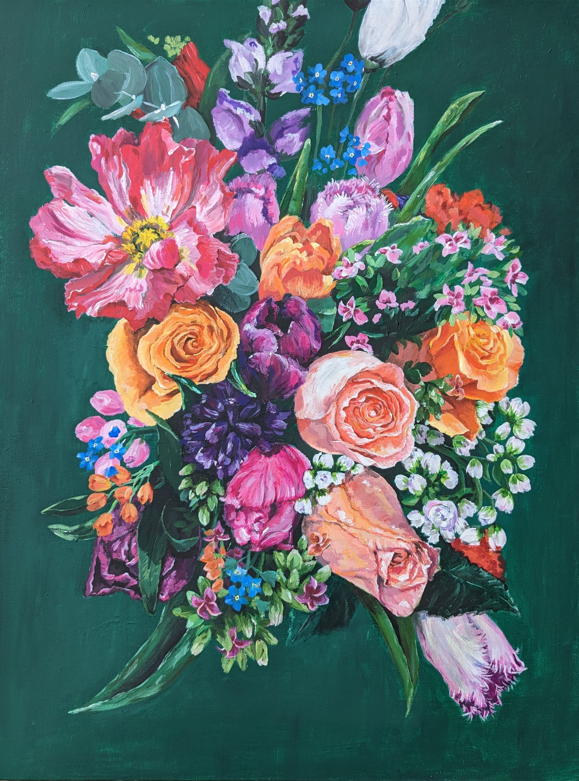 Colourful flower bouquet original painting large canvas by Judy Century