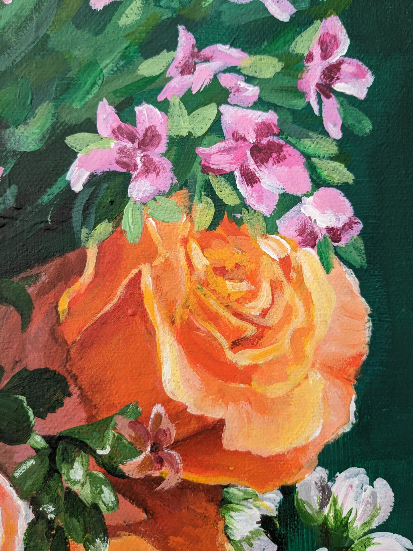 Close up floral details of Colourful flower bouquet original painting large canvas by Judy Century