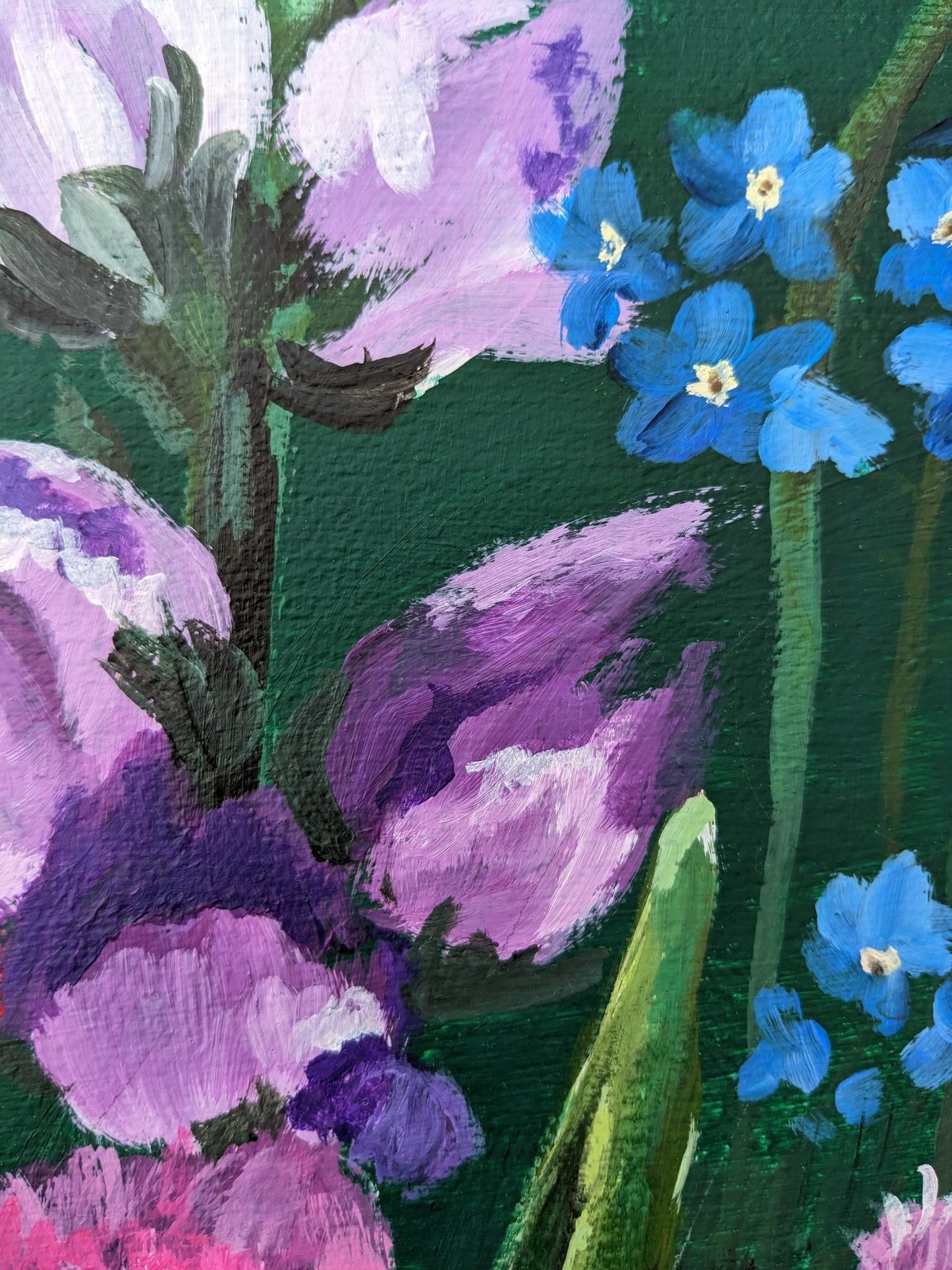 Close up floral details of Colourful flower bouquet original painting large canvas by Judy Century