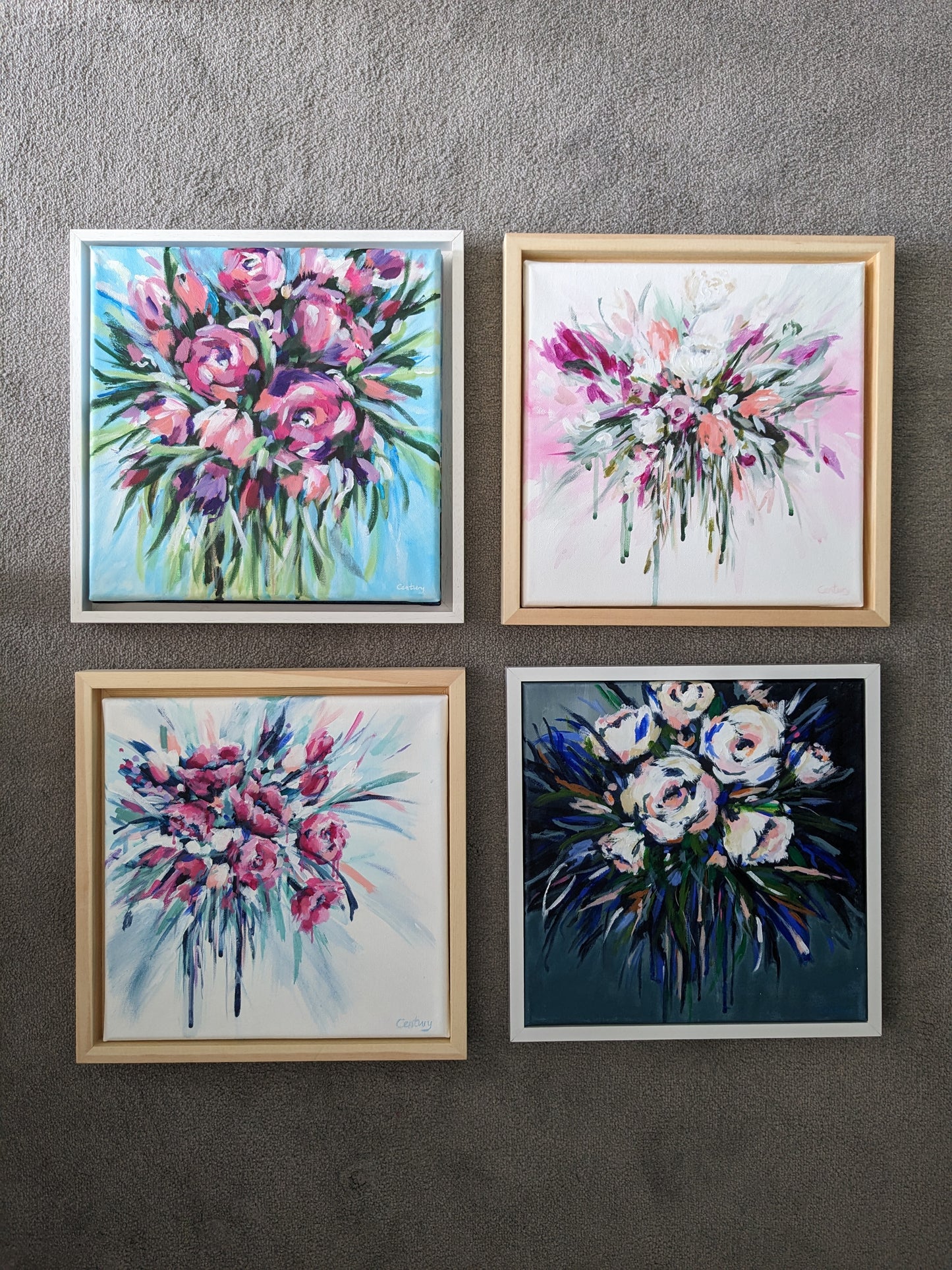 Collection of small abstract flower bouquet original paintings by Judy Century Art