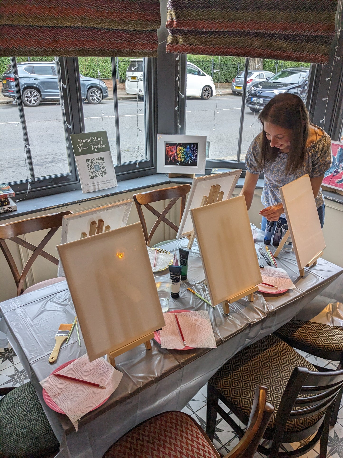 Painting Workshop set-up at Finchley London Pub Judy Century Art