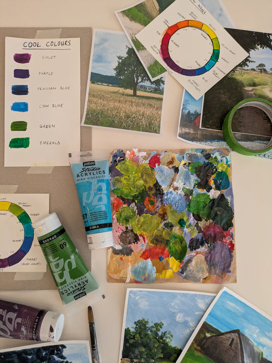 Weekly Acrylic Painting class in Hertfordshire with Judy Century Artist. Video showing what happens at Art lessons and workshops for Winter term September to December, on Tuesday mornings