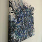 Abstract Acrylic Painting Cornflower Blue Burst Square Canvas teal black grey white sky blue, flower, bloom, floral artwork, judy century. Side view to show painting wrapped around canvas