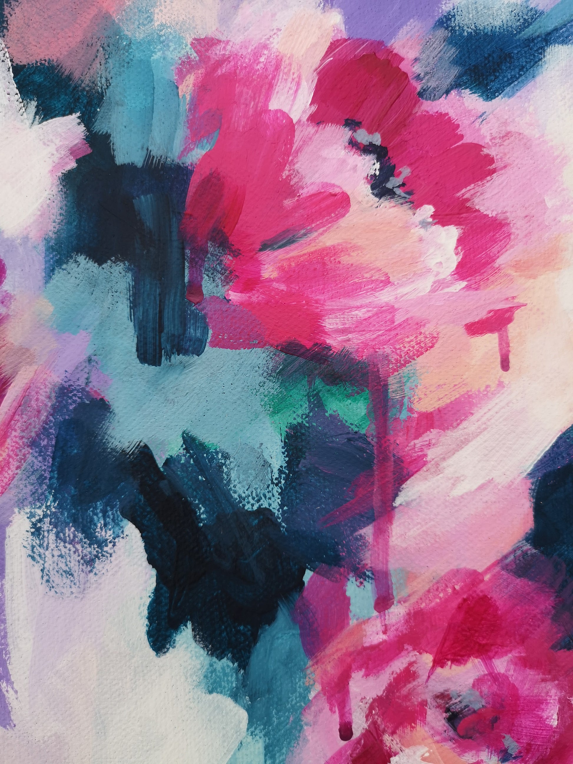 floral details from Contemporary original abstract floral painting by Judy Century 'Fancy Free' 61x61cm