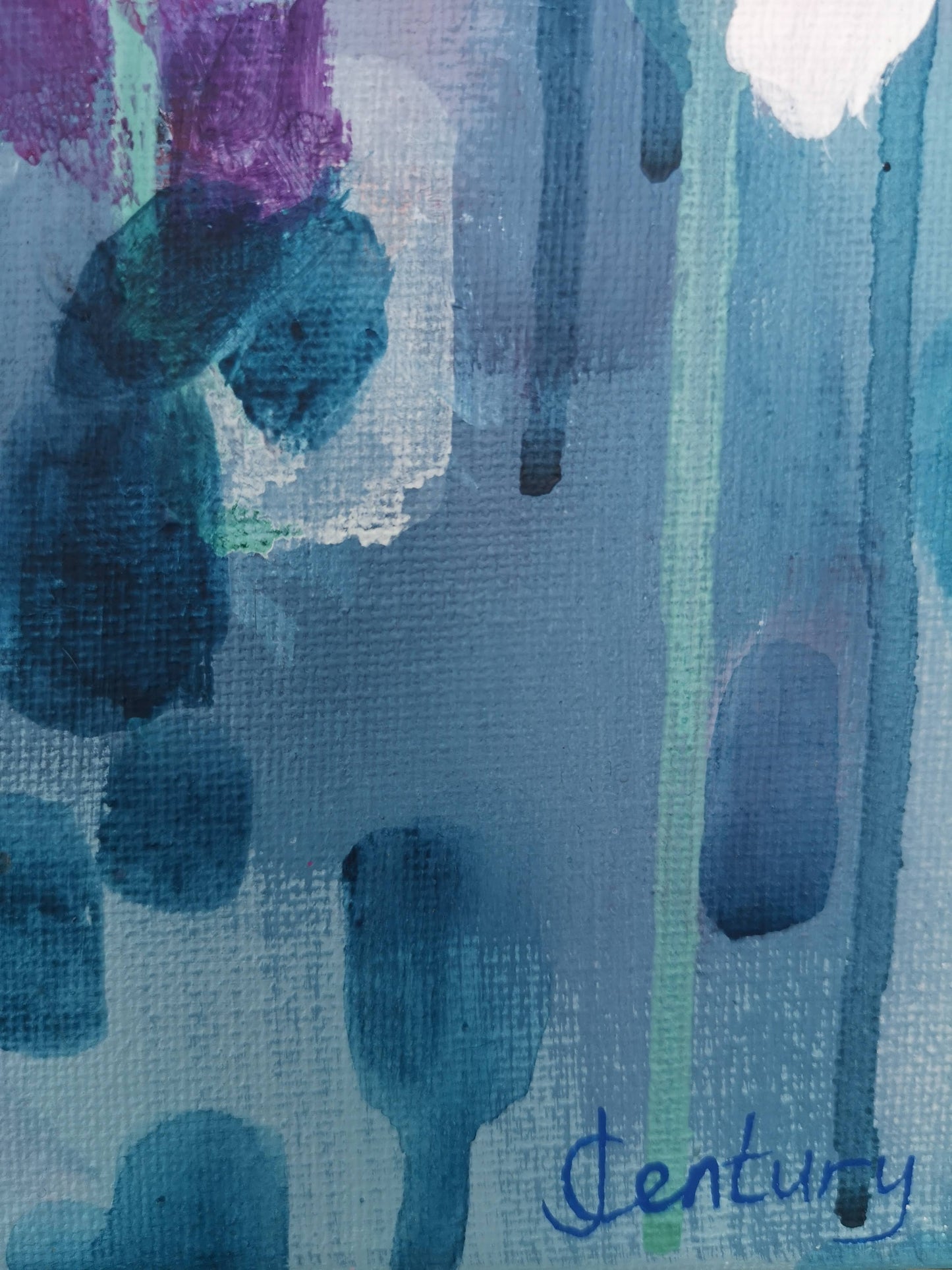 Artist signature on abstract floral painting