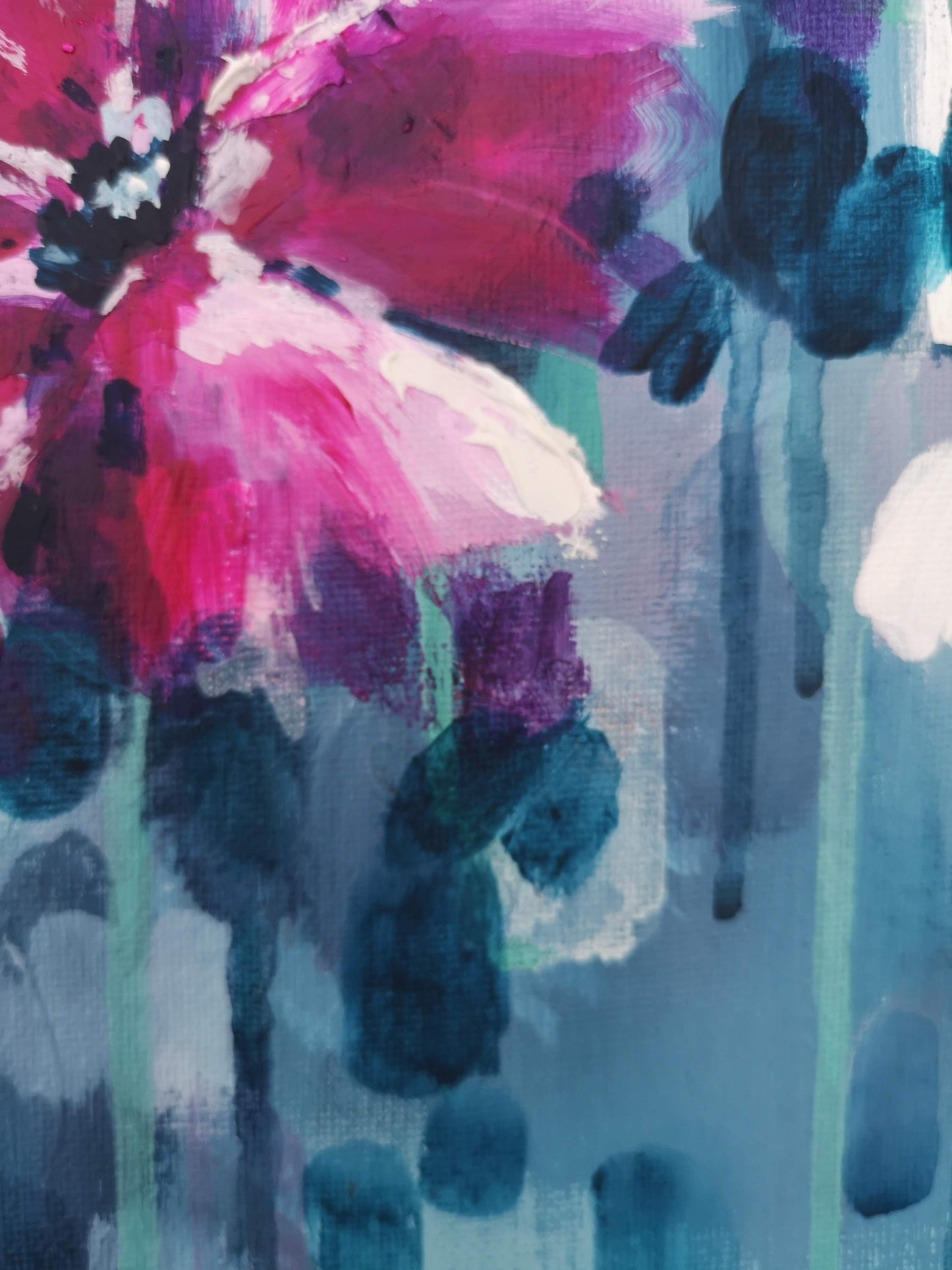 Pink floral painting details abstract flower canvas