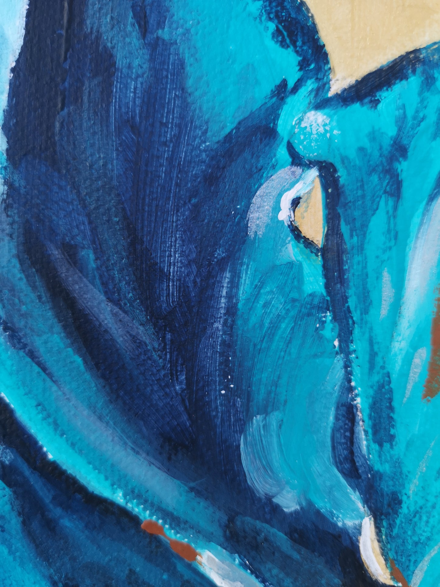 Detail of gold and turquoise flower painting by Judy Century