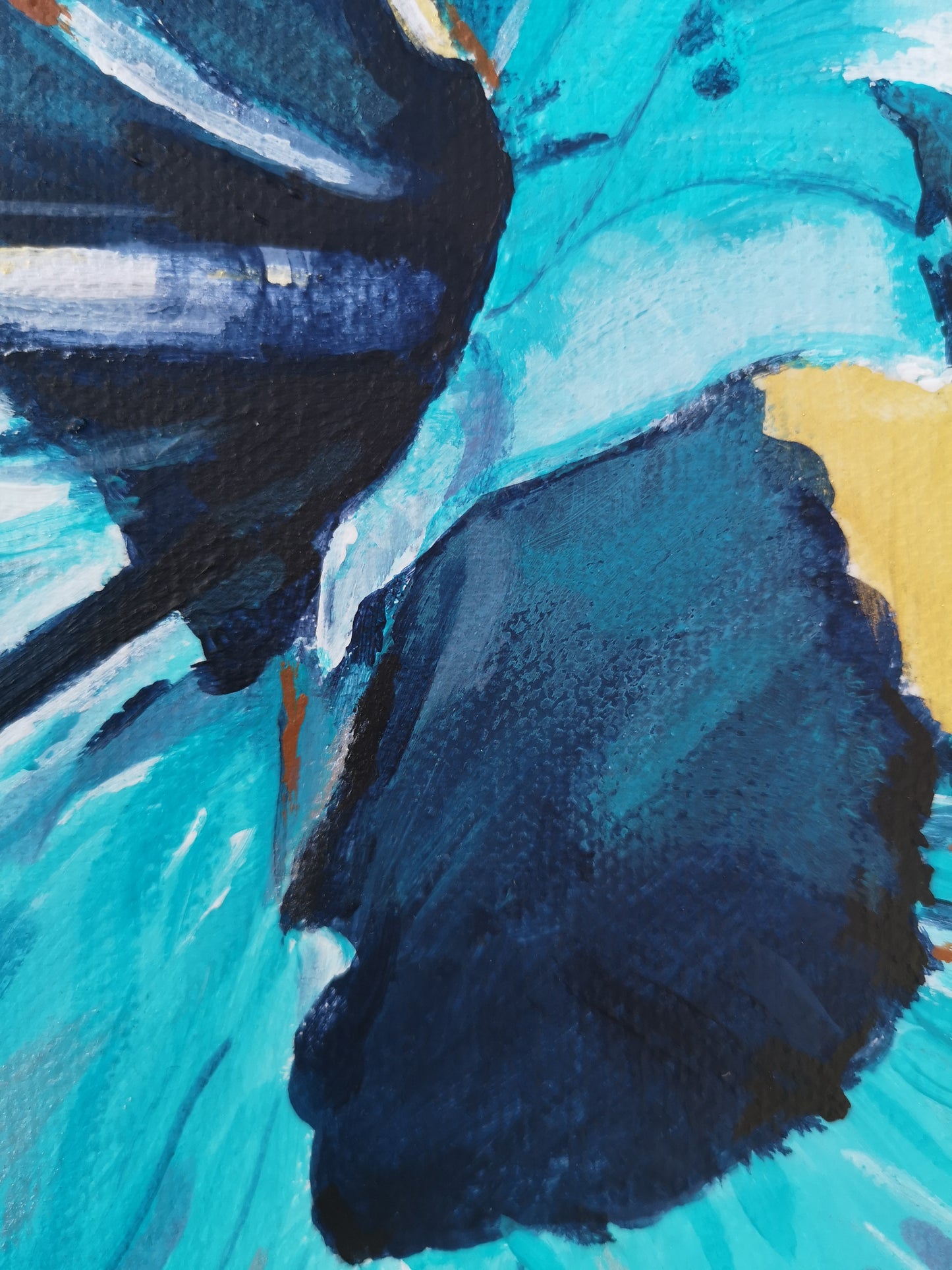 Detail of gold and turquoise flower painting by Judy Century