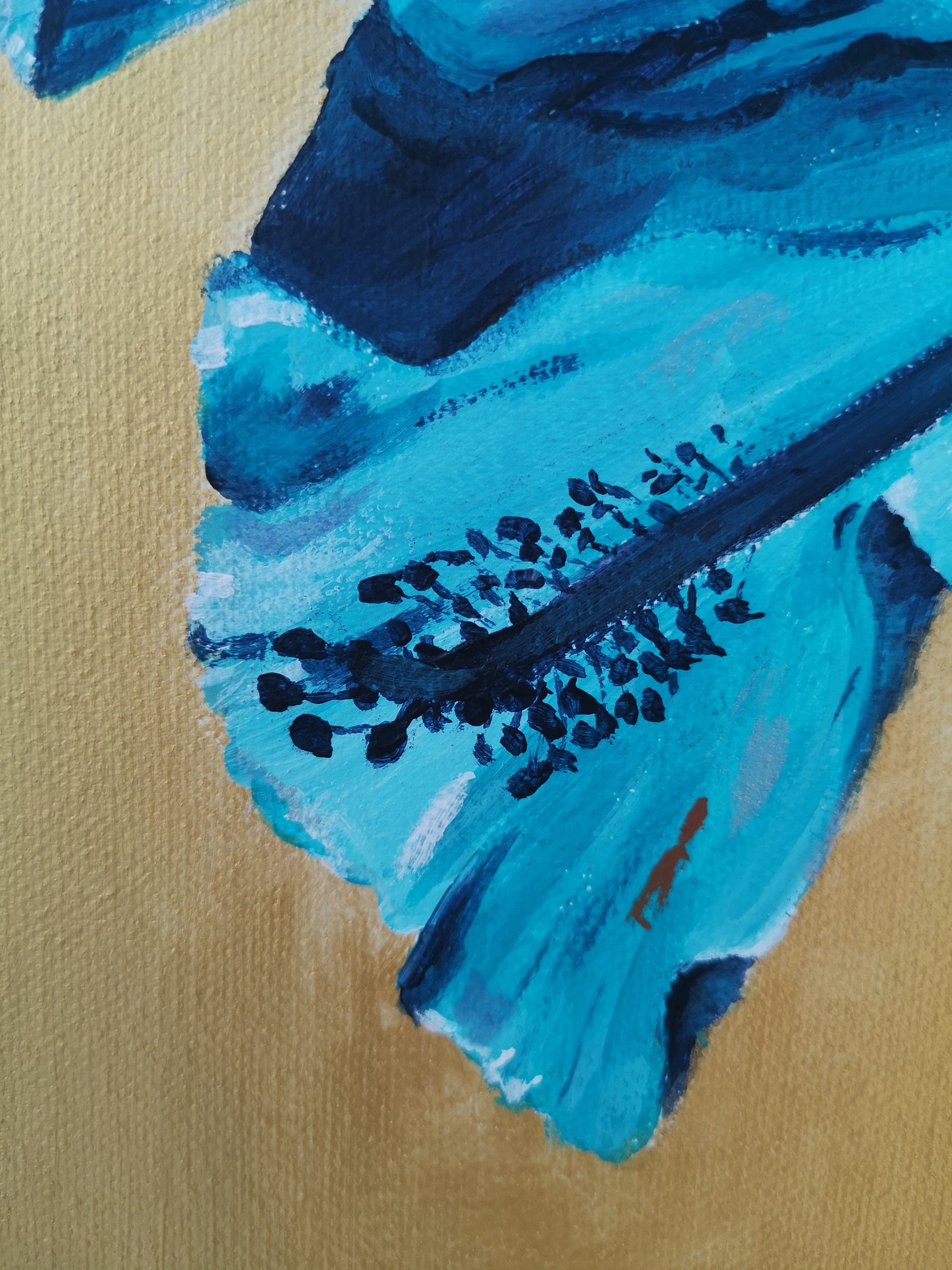 Detail of gold and turquoise flower painting by Judy Century