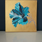 Contemporary square original painting of blue hibiscus flower on gold background by Judy Century Art