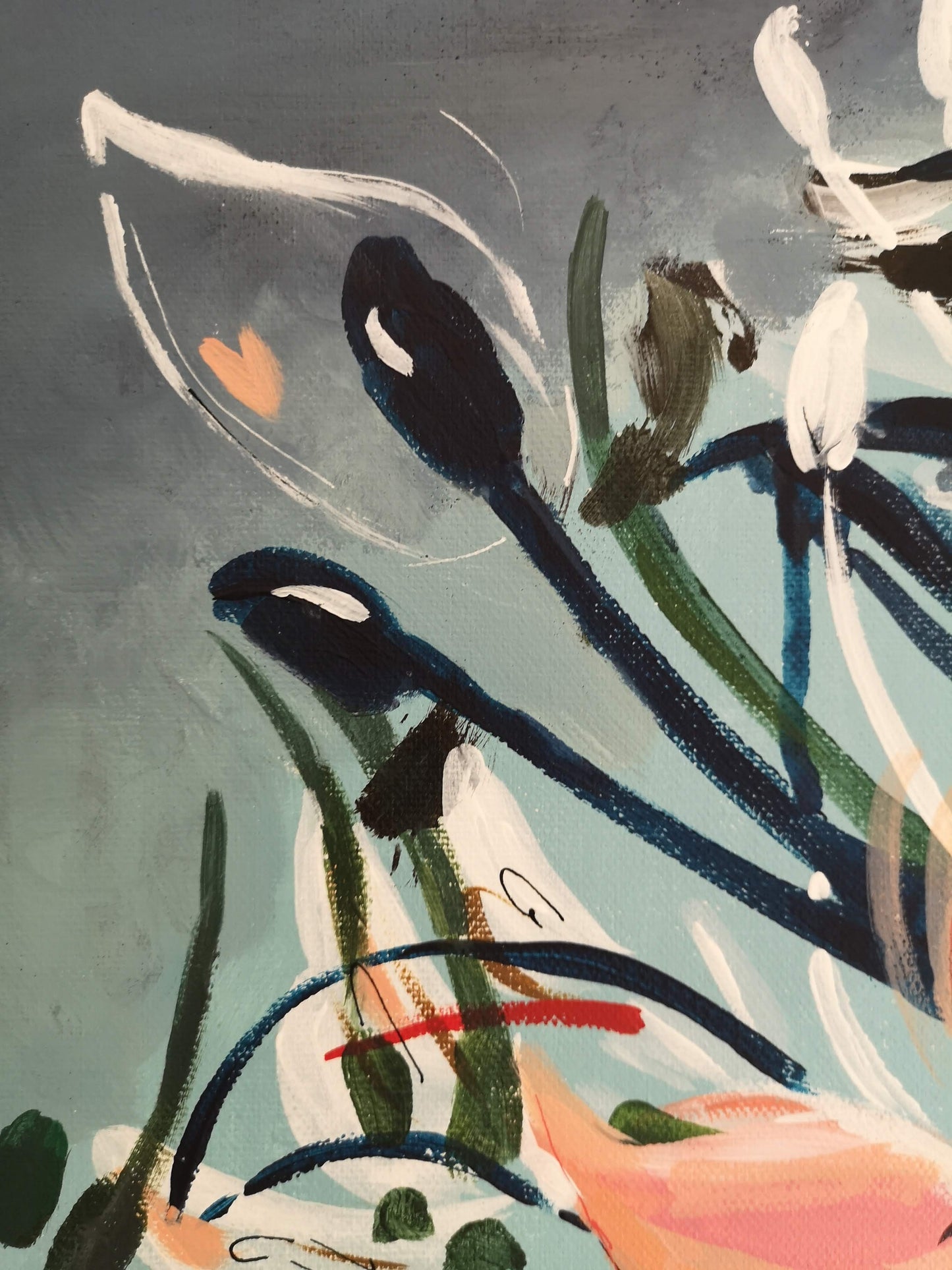 Close up details from Paradise Falls abstract colourful canvas painting by Judy Century Art