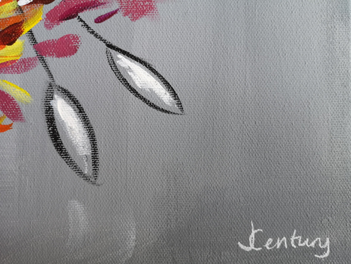 Signature in bottom right hand corner of Judy Century art daffodil surprise painting