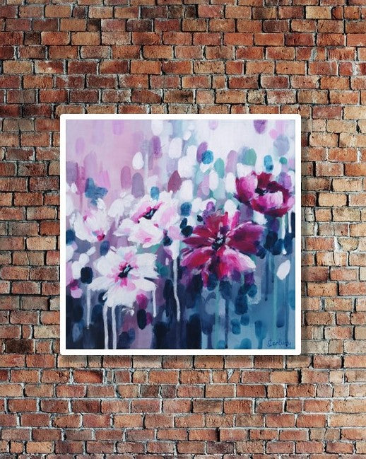 Abstract Floral canvas painting magenta, teal, white, small original Judy  Century 'infatuation' (30x30cm) – Judy Century Art