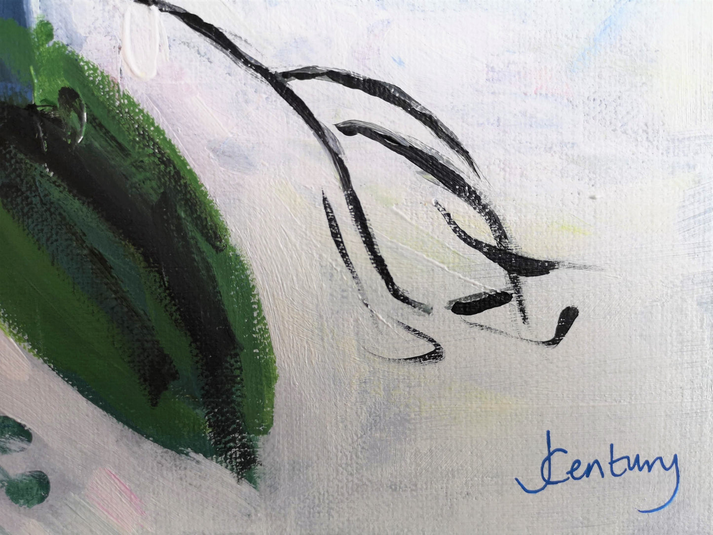 Judy Century signature shown in bottom right hand corner of 'Tropical Garden' painting