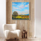 Large contemporary sunset landscape painting with abstract countryside scene and large oak tree for sale
