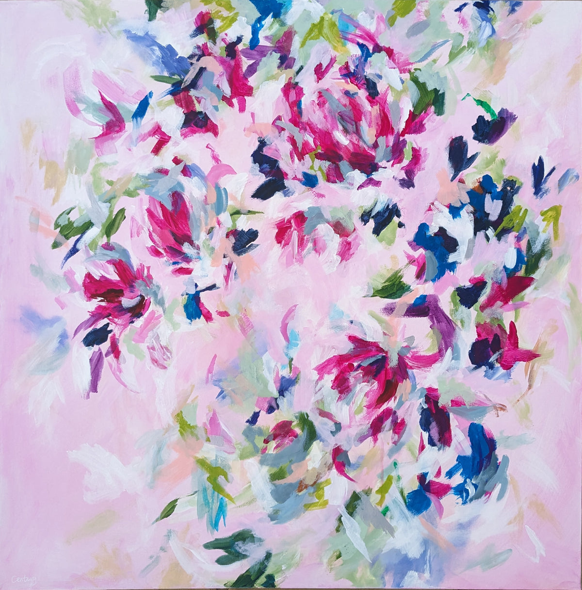 Large Abstract Floral contemporary painting on canvas in pink by Judy ...