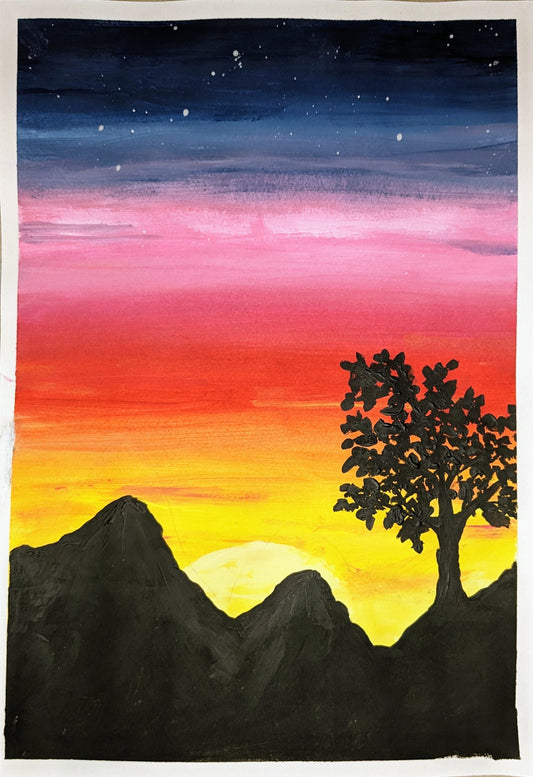 SILHOUETTE SUNSET - Painting Workshop at Megan's Restaurant, Welwyn - 30th MAY 2024, 10am