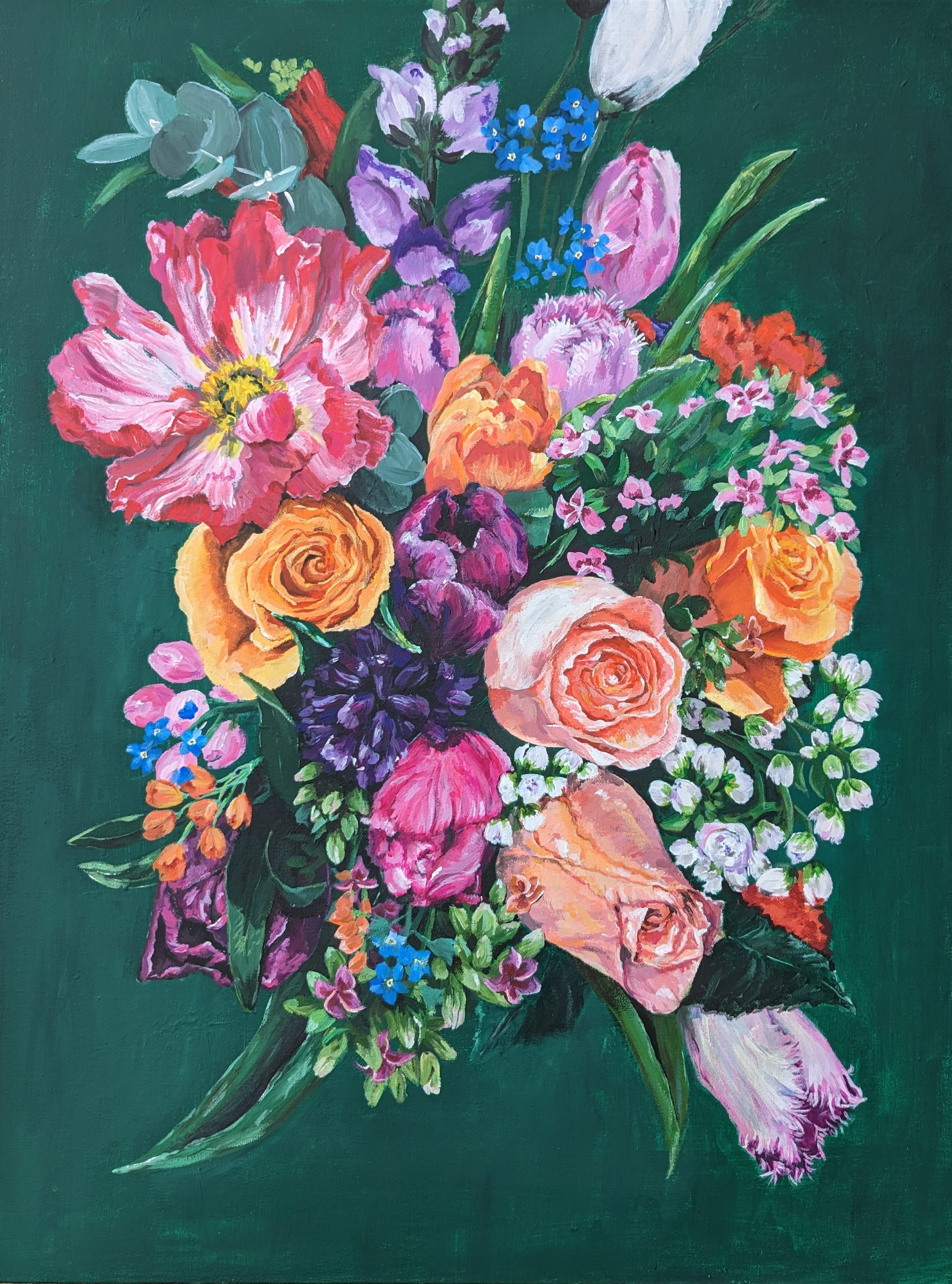 Original colourful Flower Bouquet Canvas painting by Judy Century