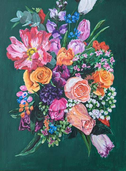 Colourful flower bouquet original painting large canvas by Judy Century