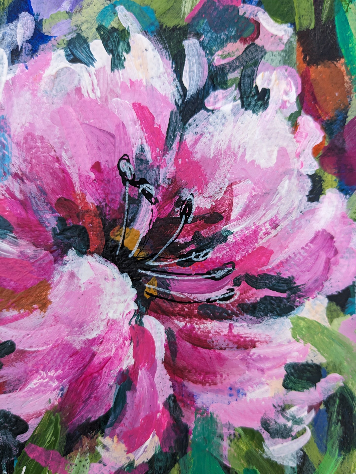 Pink Cyclamen acrylic flower painting - Julia Swartz Art Gallery