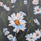 details of daisy flower from large landscape painting with sunset sky.