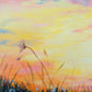 Details of pink, yellow and blue sunset sky painting from large daisy field landscape canvas by Judy Century Art