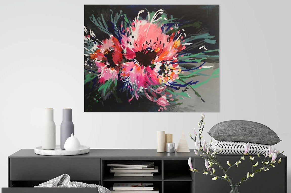 Large Original Floral Abstract Painting 'Flower Power' (101x80cm