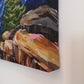 Side view of Vibrant, colourful Abstract Landscape painting by Judy Century showing painting wrapped around edges of box canvas.