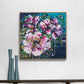 Contemporary flower print of original painting by Judy Century Art shown in hallway