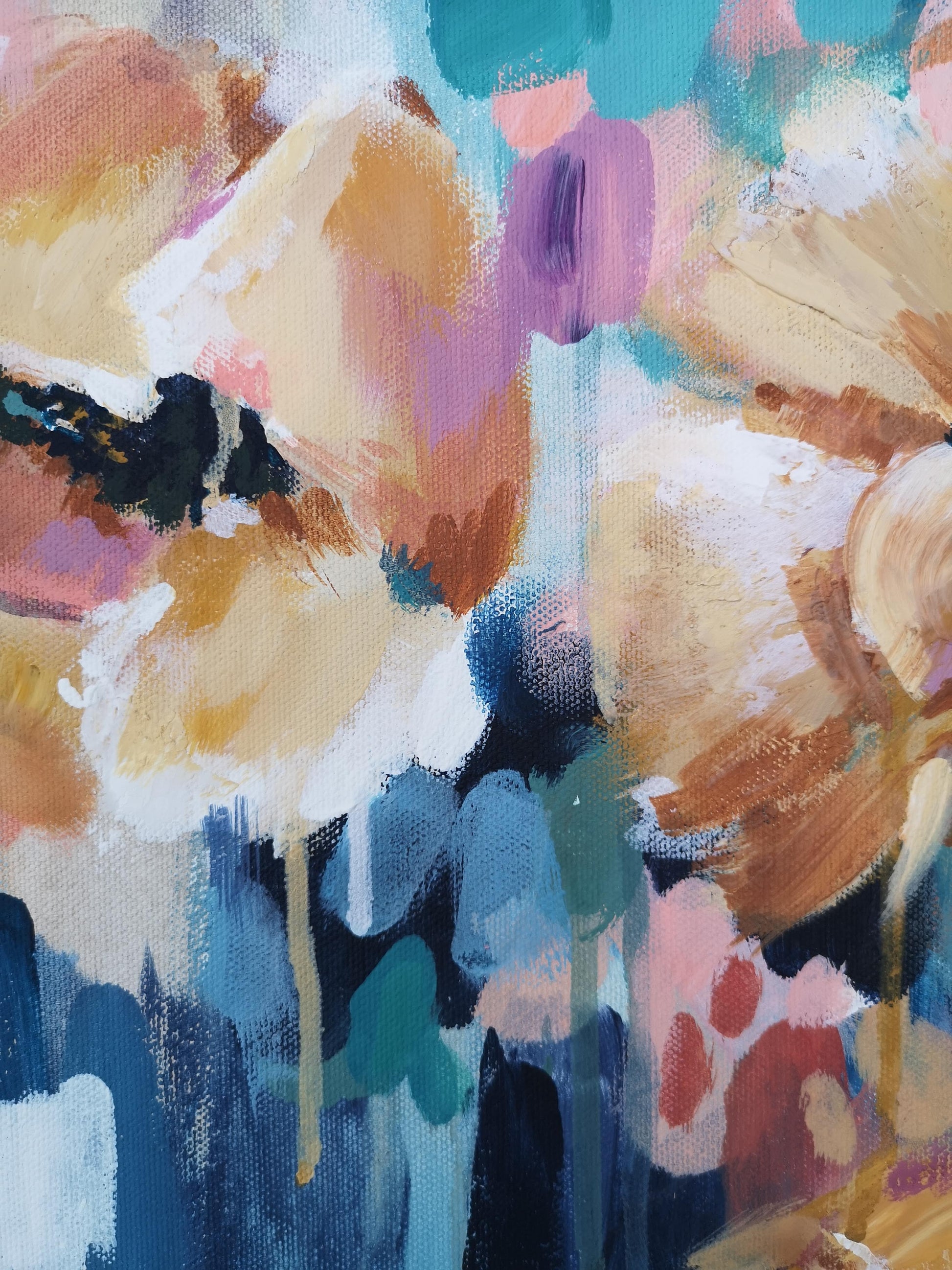 floral detail of Original Abstract Floral Colourful Canvas Painting 'Breaking Free' Judy Century 80x80cm