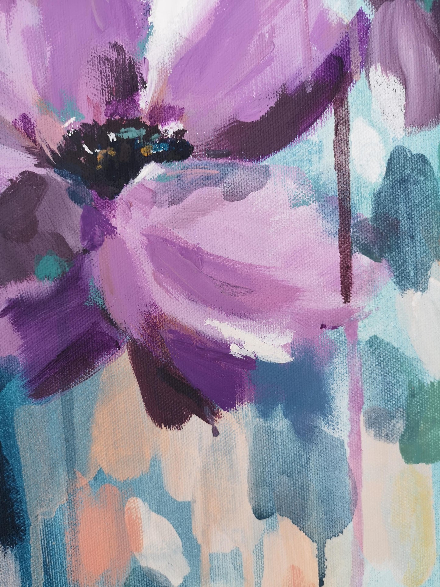 Detail of Original Abstract Floral Colourful Canvas Painting 'Breaking Free' Judy Century 80x80cm