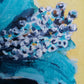 Details of gold turquoise flower painting by Judy Century Art original wall painting