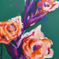 Close up of delicate flower painting petals and stalks. Original art for your home. Orange and Green Acrylic Painting.