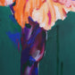 Close up of delicate flower painting petals. Original art for your home. Orange and Green Acrylic Painting.