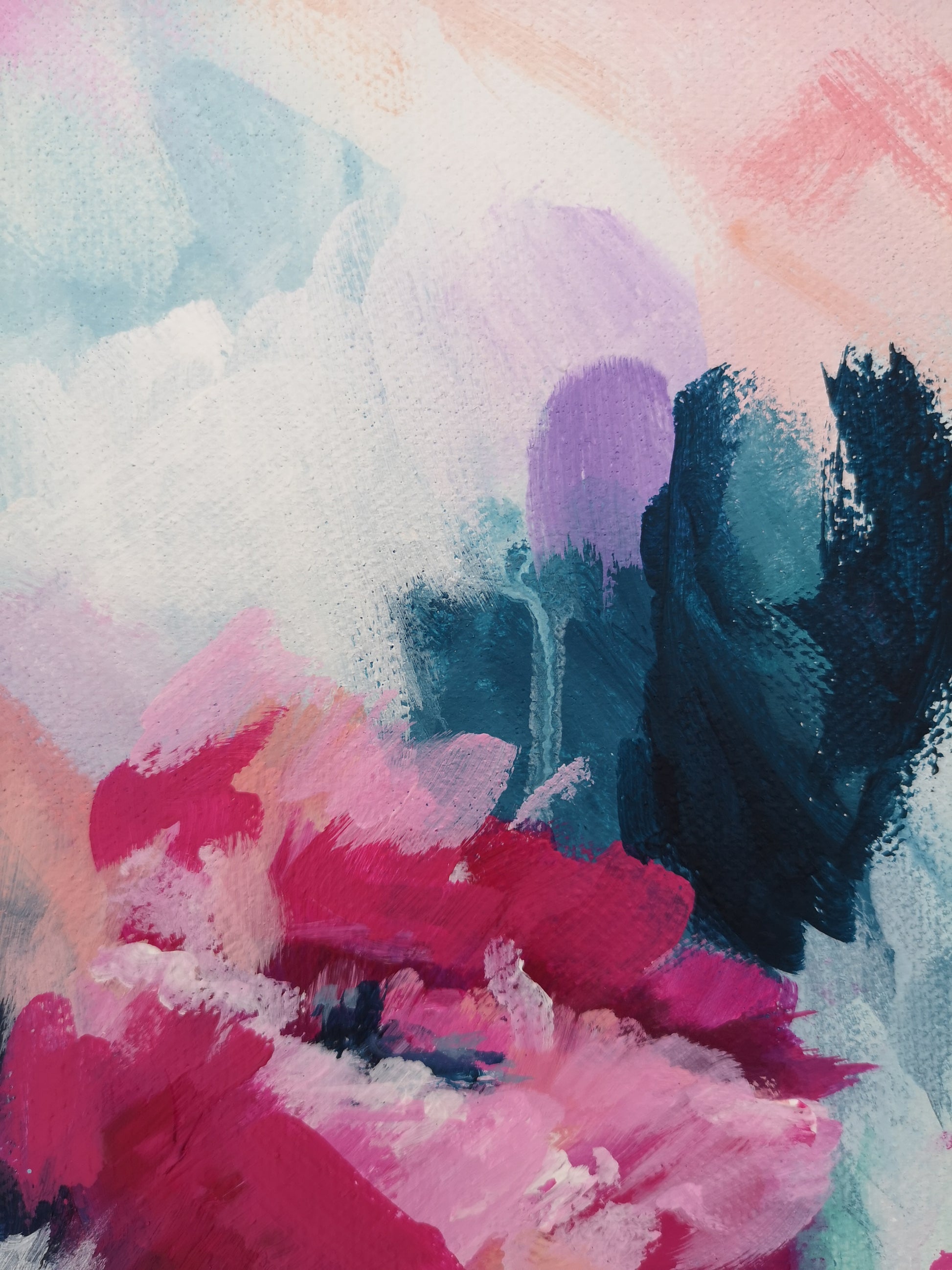 close up of Contemporary original abstract floral painting by Judy Century 'Fancy Free' 61x61cm