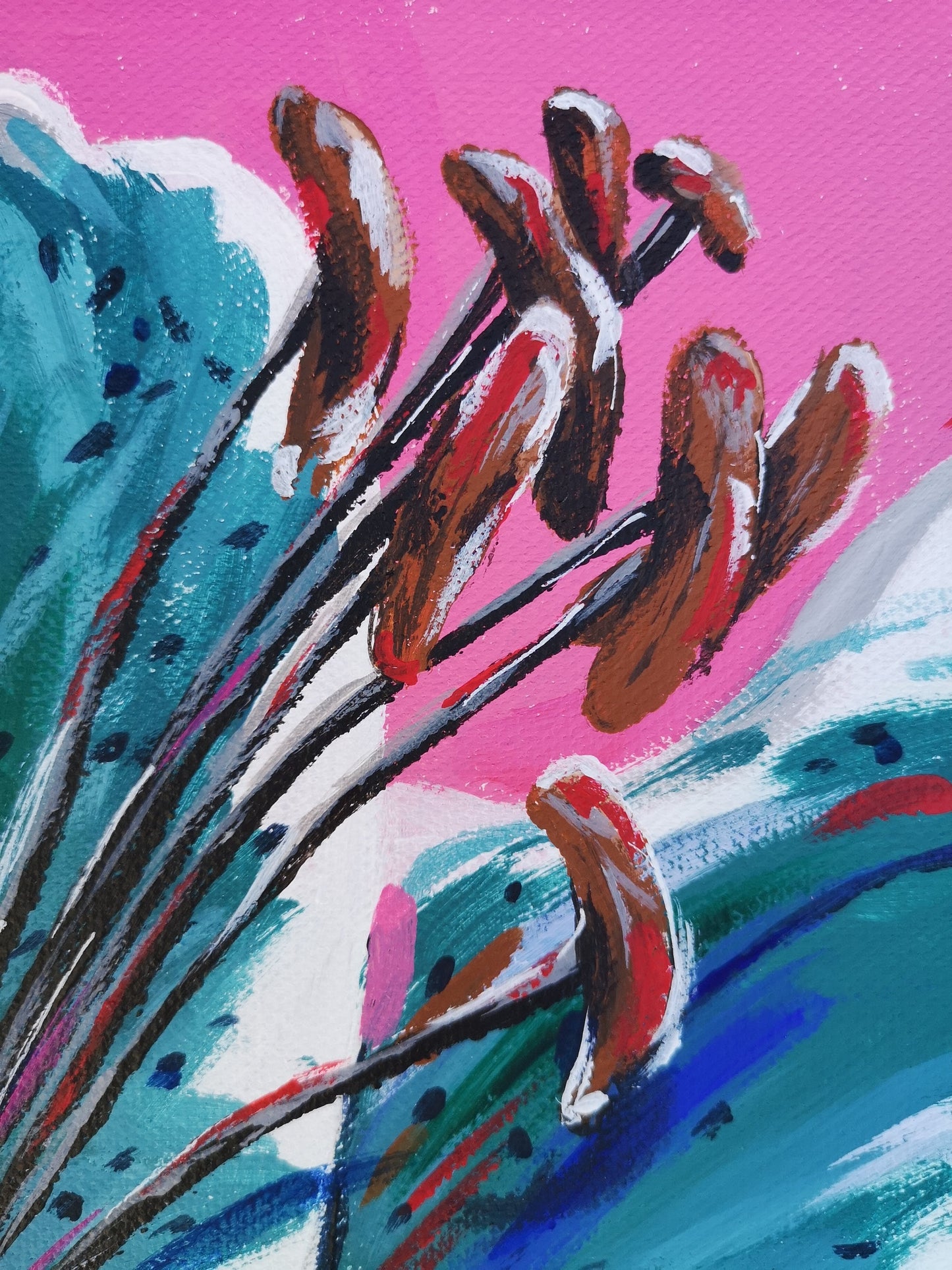 Detail of Modern colourful Lily Painting by Judy Century Art