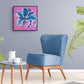 Flourish, abstract flower wall art by Judy Century. Pop Art Style Lily shown hanging in a living space next to blue chair. Interior design Inspiration