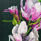 Modern botanical small canvas painting magnolia tree by Judy Century, bottle green, pink, white 