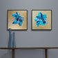 Pair of Original modern floral painting gold turquoise canvas wall art by Judy Century