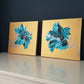 Pair of contemporary gold and blue floral paintings by Judy Century Art